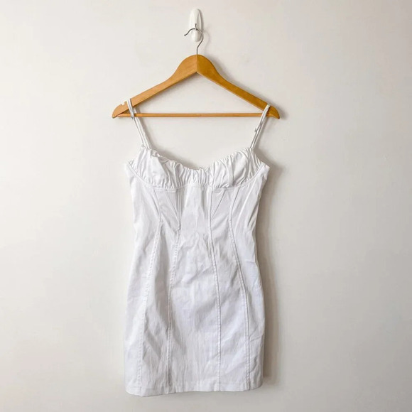 Zara Poplin Corset Style Mini Dress White Blogger Fav Size Large - Picture 10 of 15
